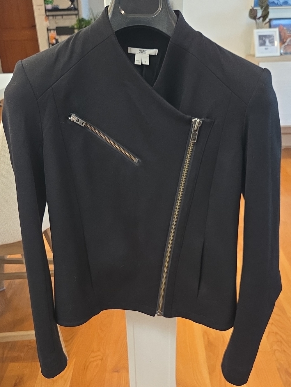 Helmut Lang Women's Solid Blacm Black Asymmetrical Zip Moto Blazer Jacket (S)